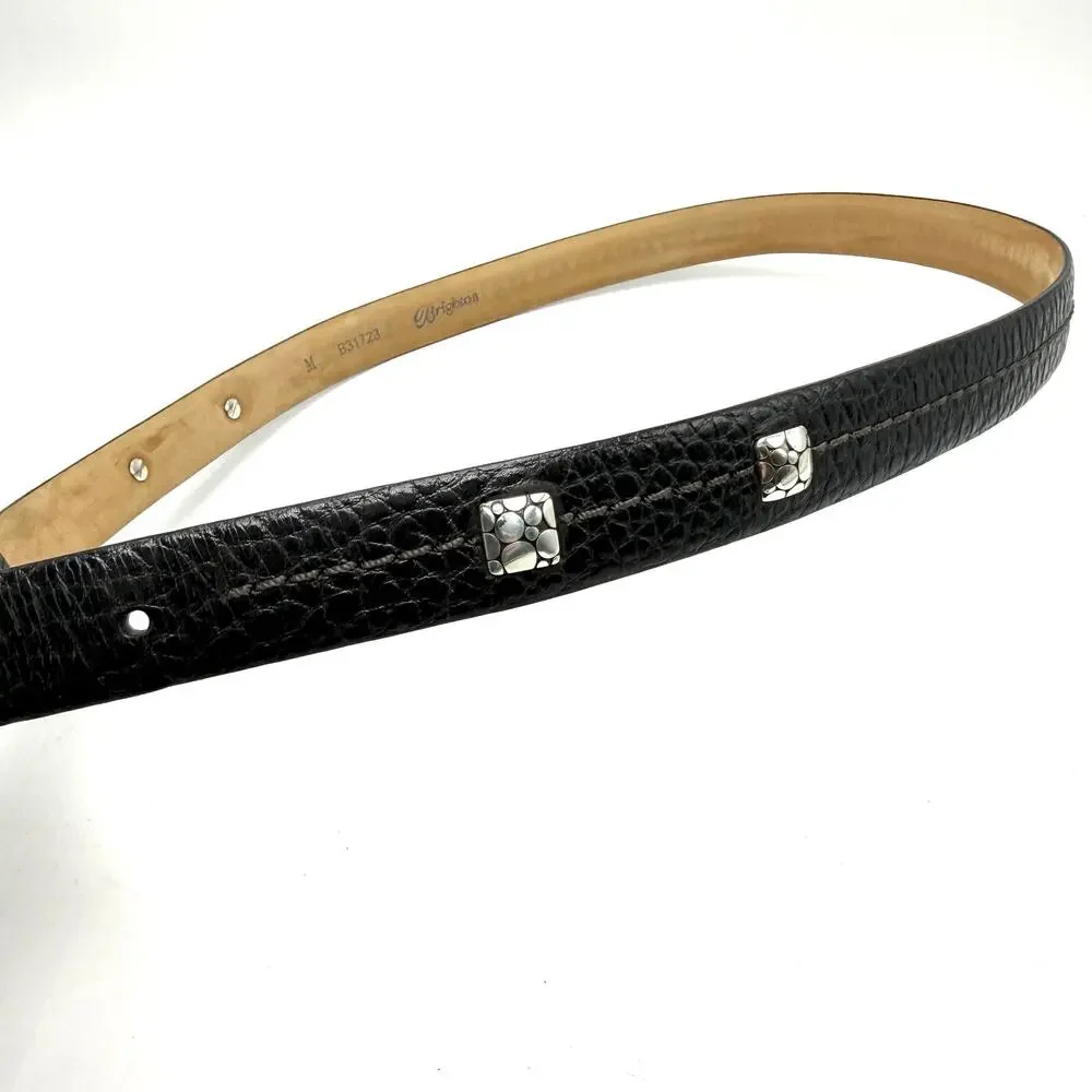 Vintage Brighton Studded Black Leather Belt M 35 Silver Studs Decorative Buckle